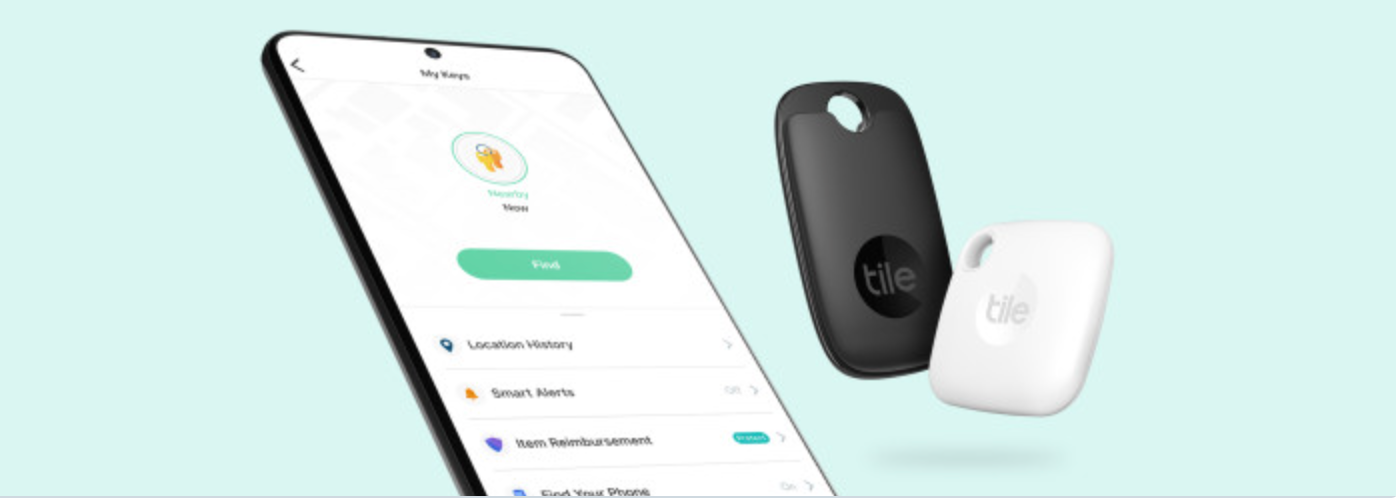 Tile products and the Tile app on a phone