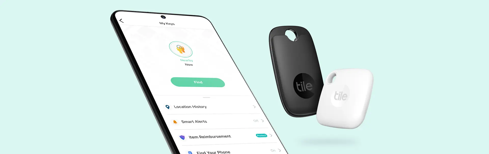 Tile products and the Tile app on a phone