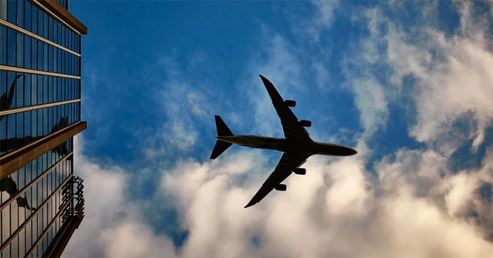 An airplane flying overhead