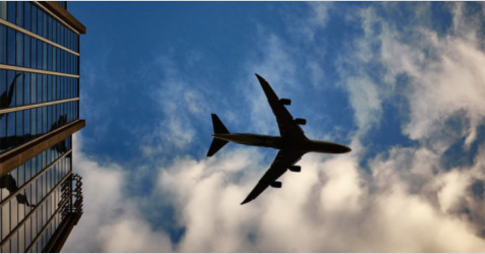 An airplane flying overhead