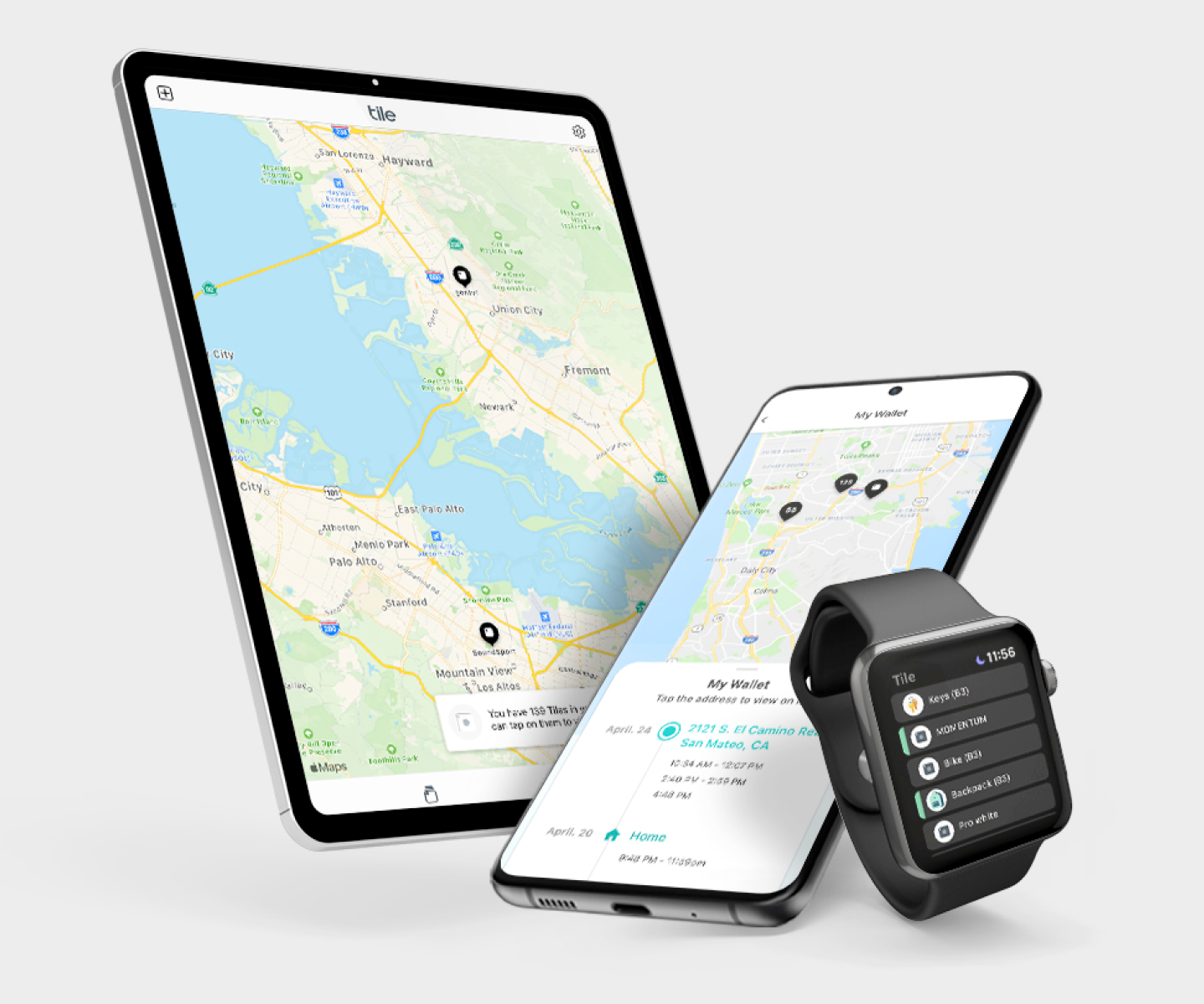 Using the location history feature on the Tile app on a tablet, phone and smart watch