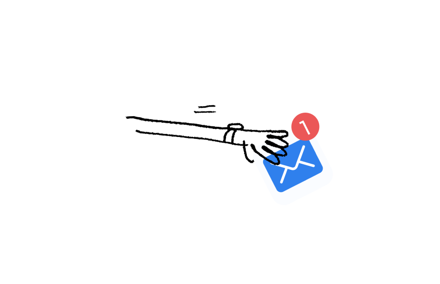 Illustrated hand taking email notification
