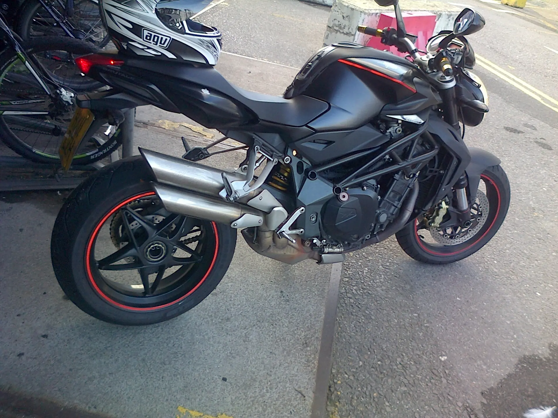 A motorcycle with a Tile attached