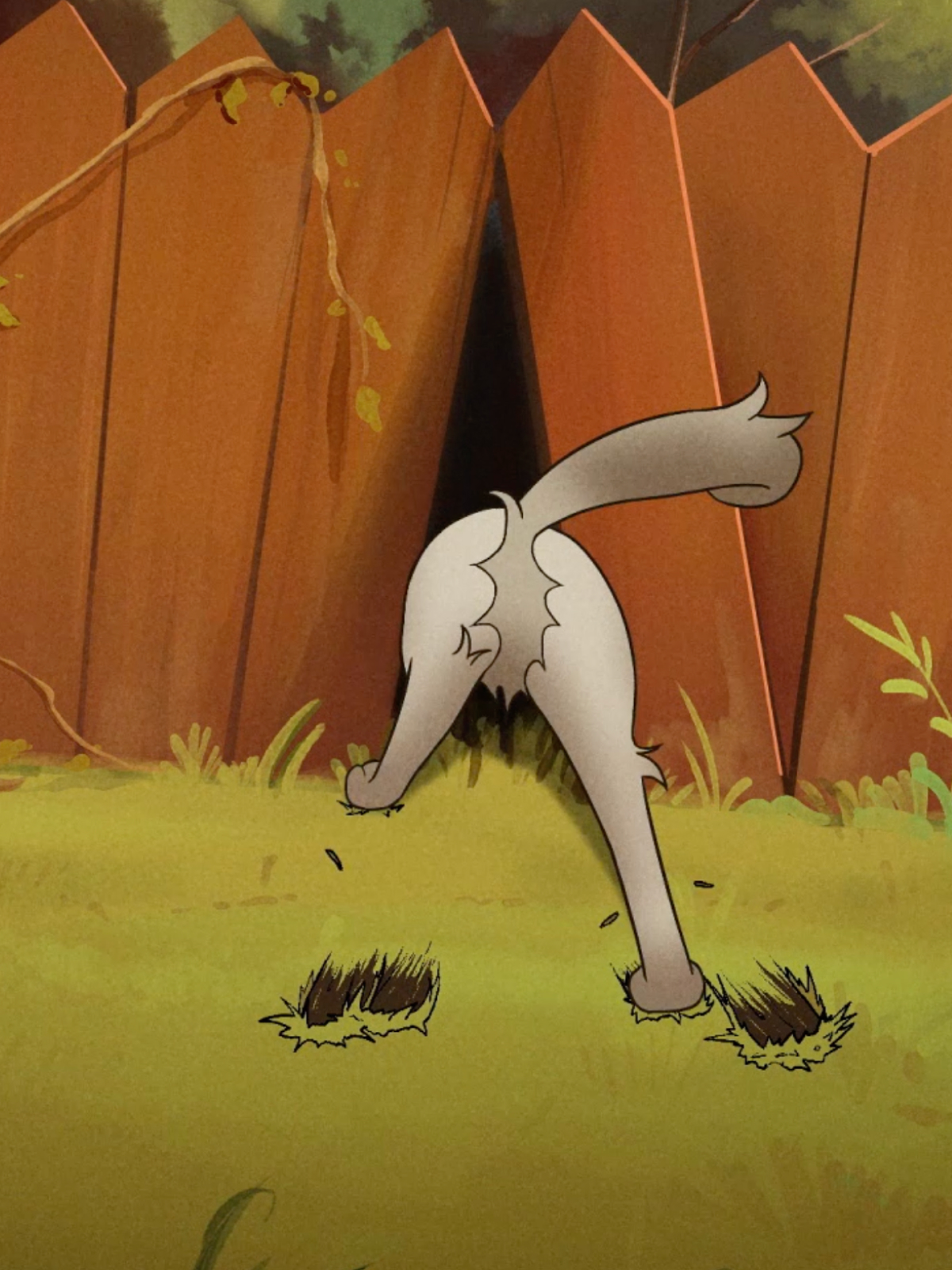 Dog trying to get through a fence
