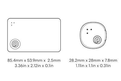 Dimensions of a Life360 Tile Slim + Sticker Pack