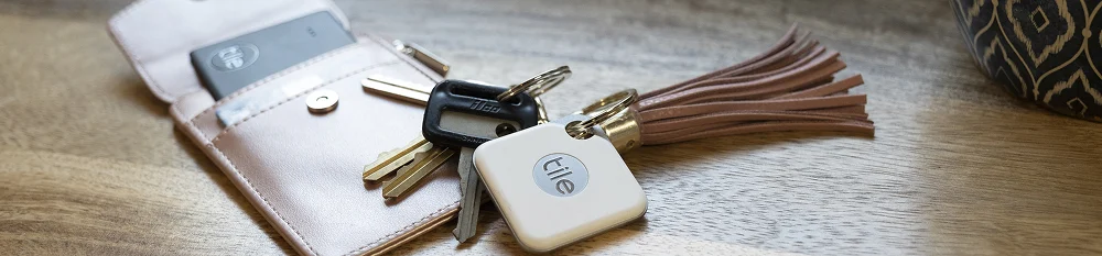 Keys with a Tile mate and a wallet with a Tile slim