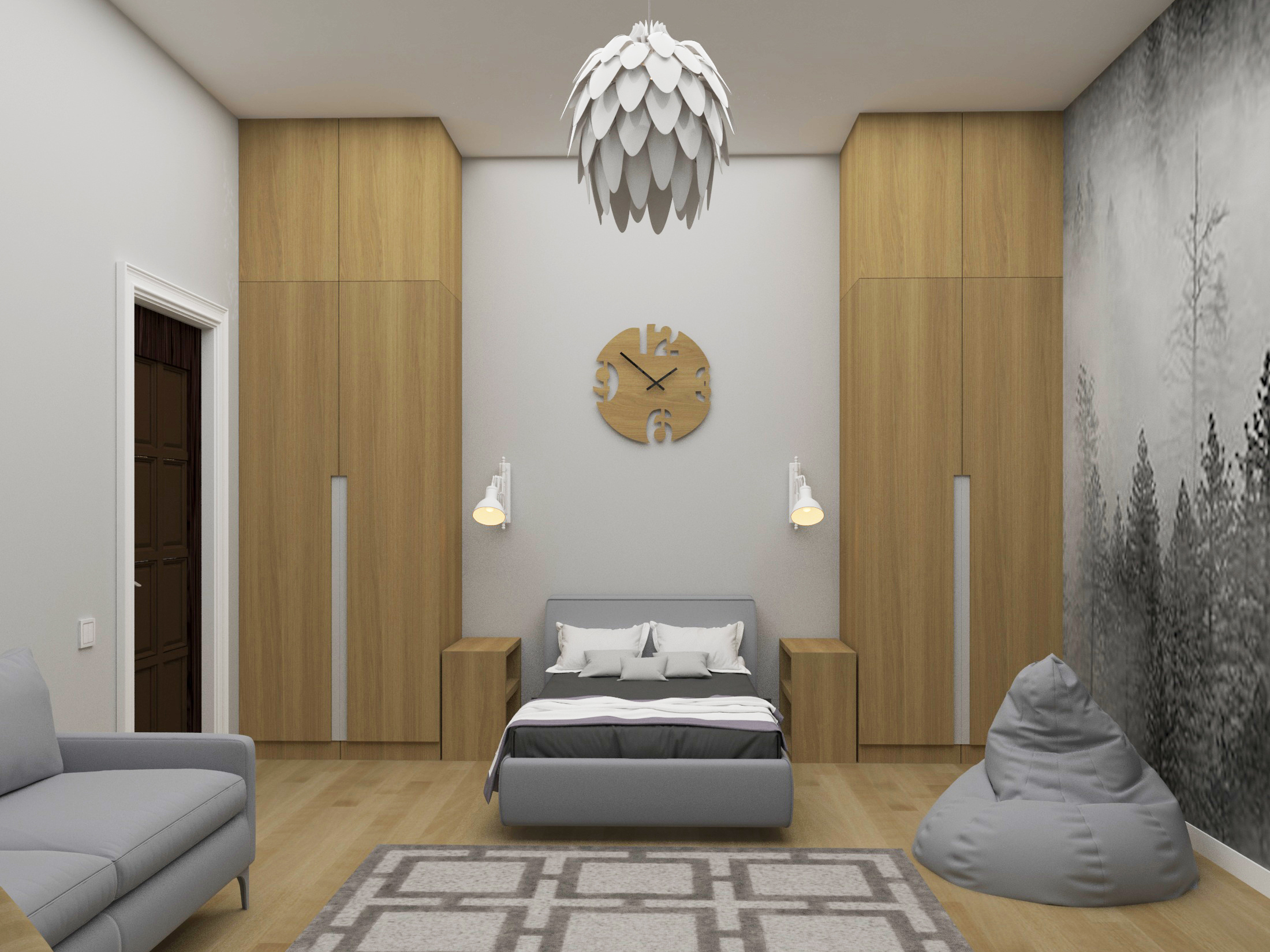 Интерьер детской комнаты и санузла в загородном доме 