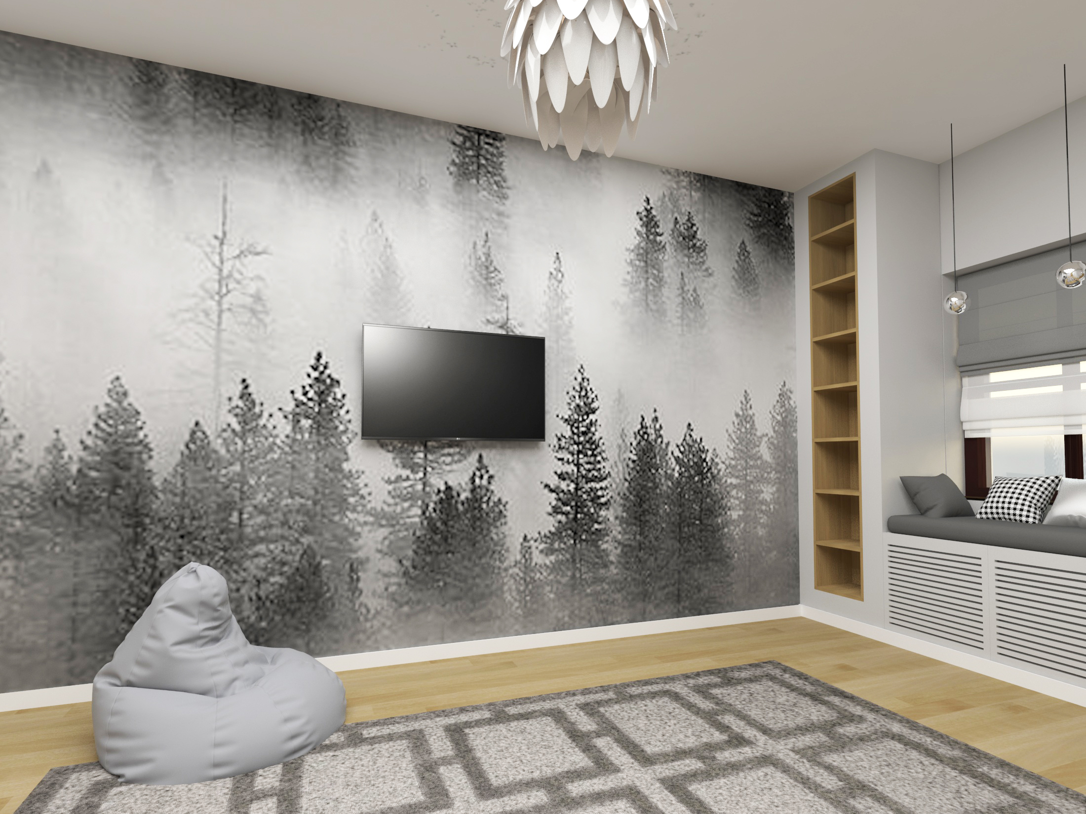 Интерьер детской комнаты и санузла в загородном доме 