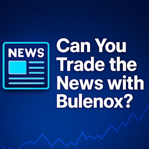 Bulenox news trading blog graphic with chart lines