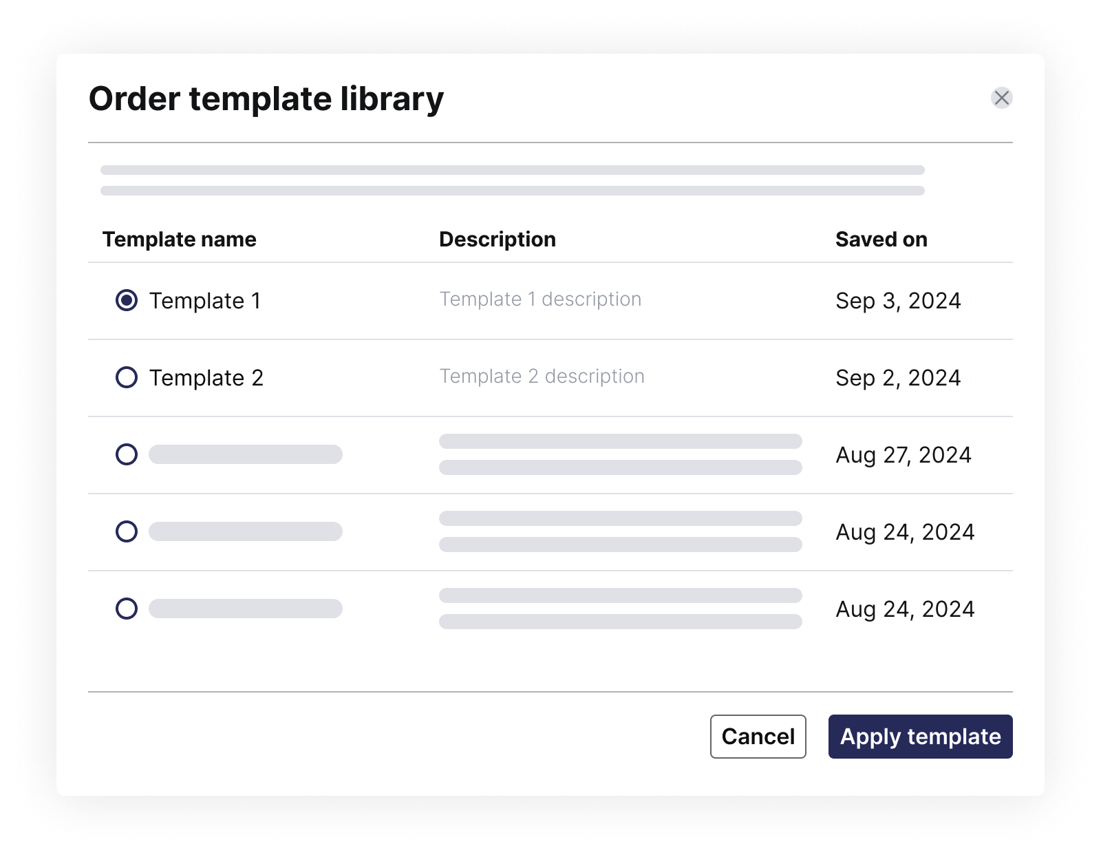 Tasking - Order template library