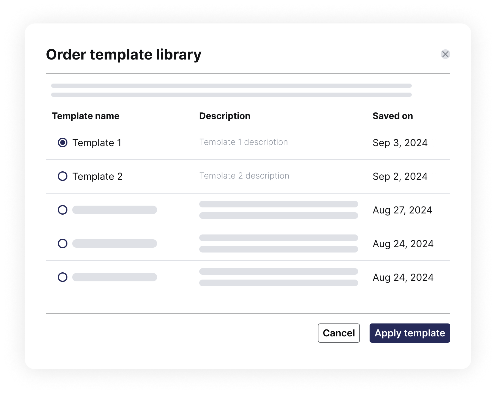 Tasking - Order template library