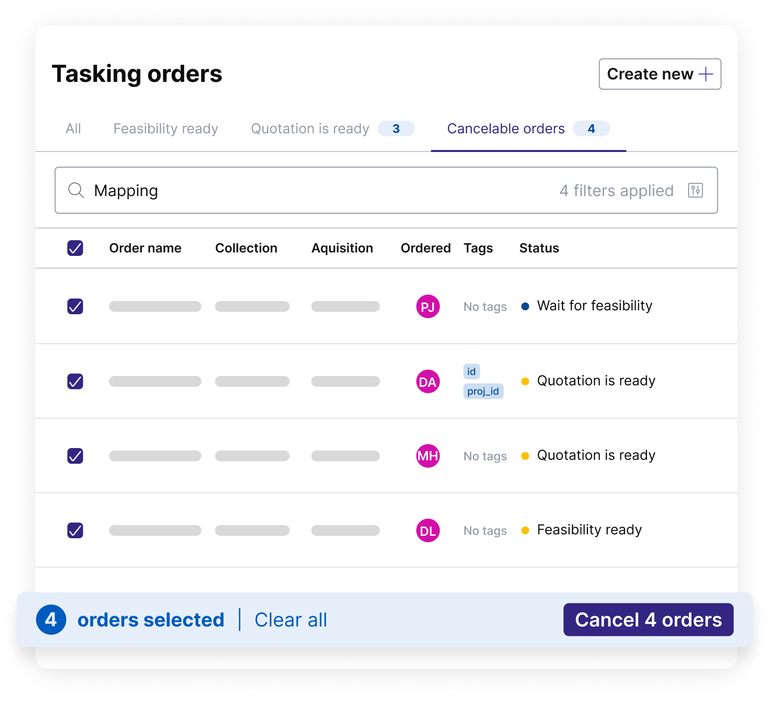 Tasking - Cancellable orders