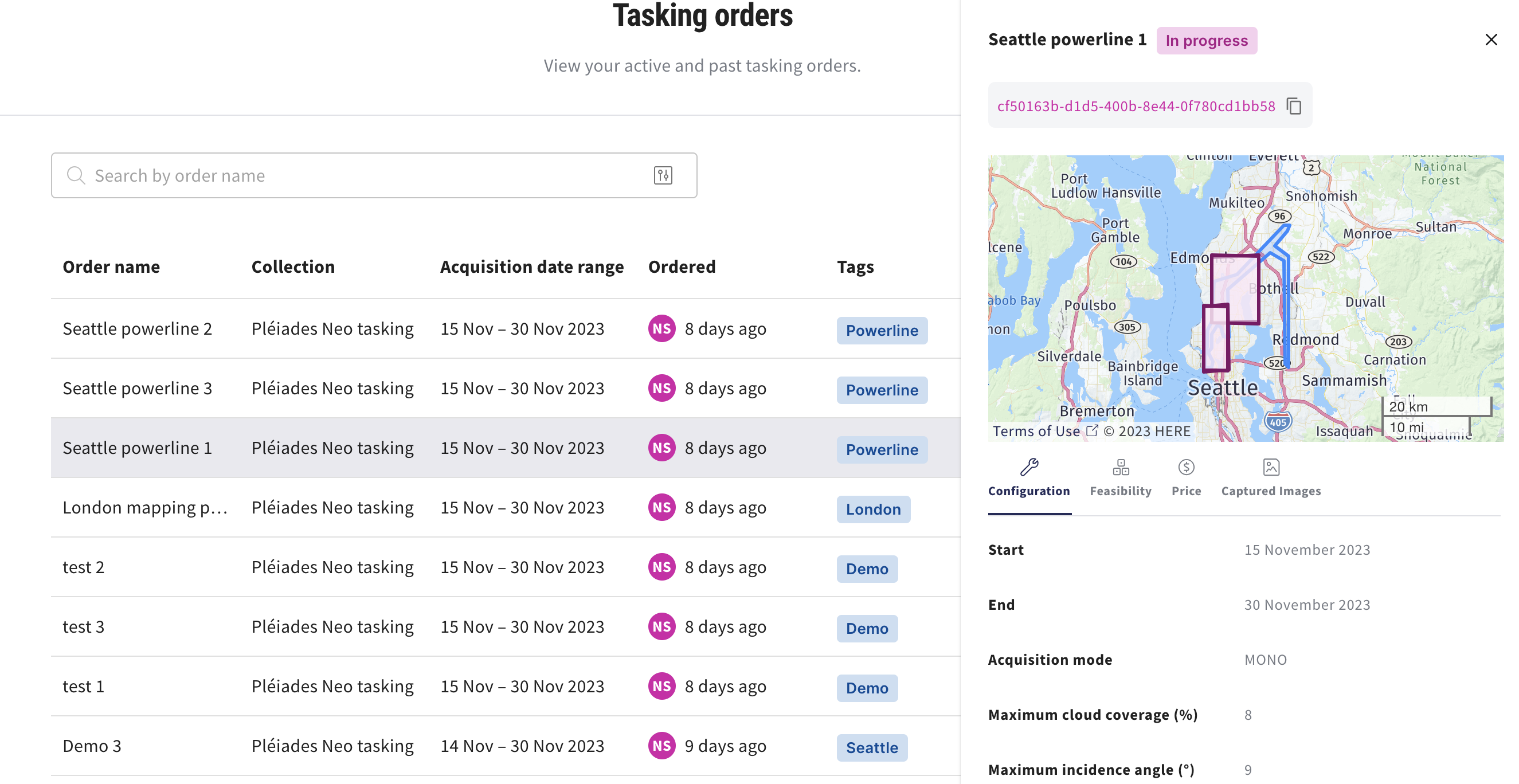 Tasking order progress screenshot