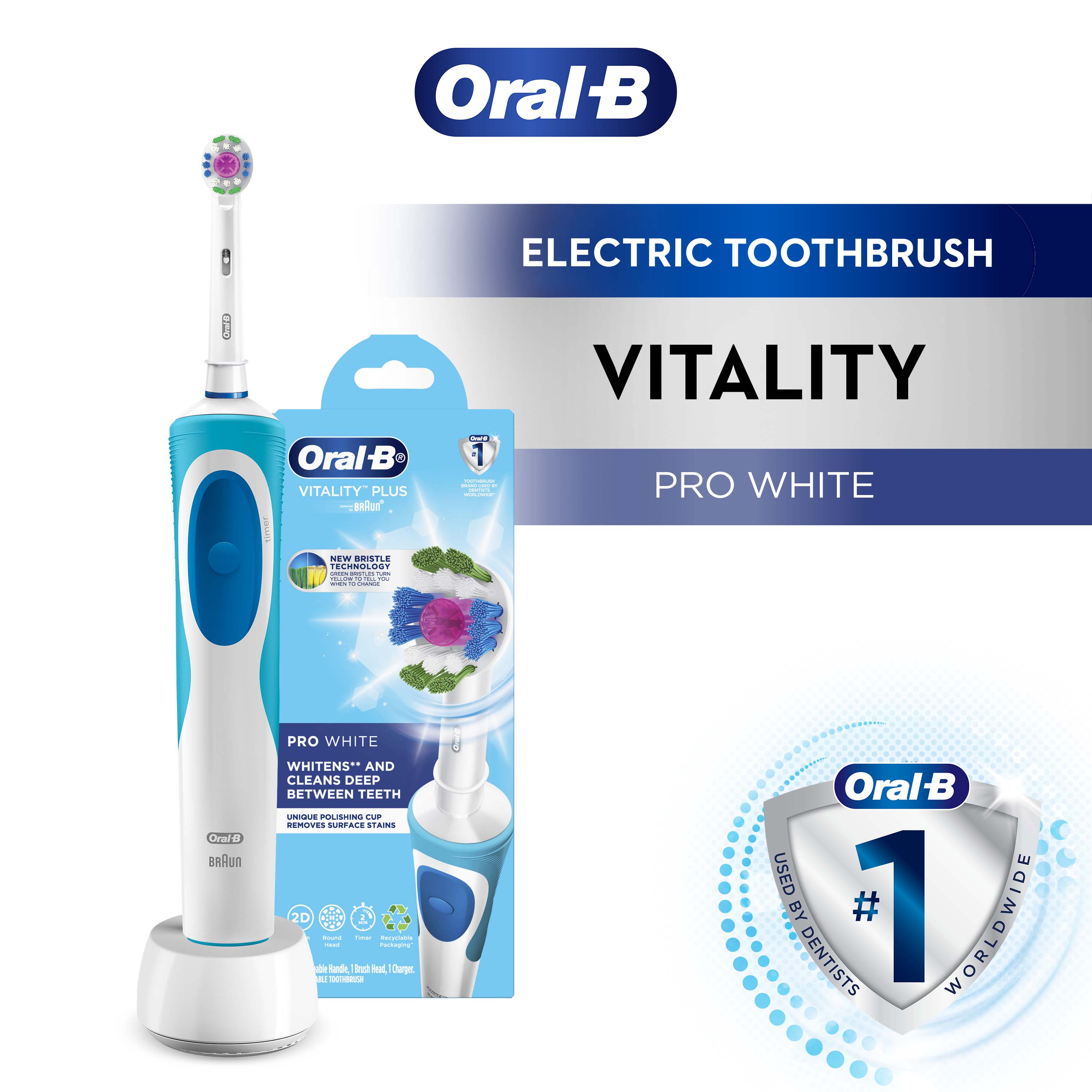 Oral-B Vitality Plus Pro White Electric Toothbrush with charger