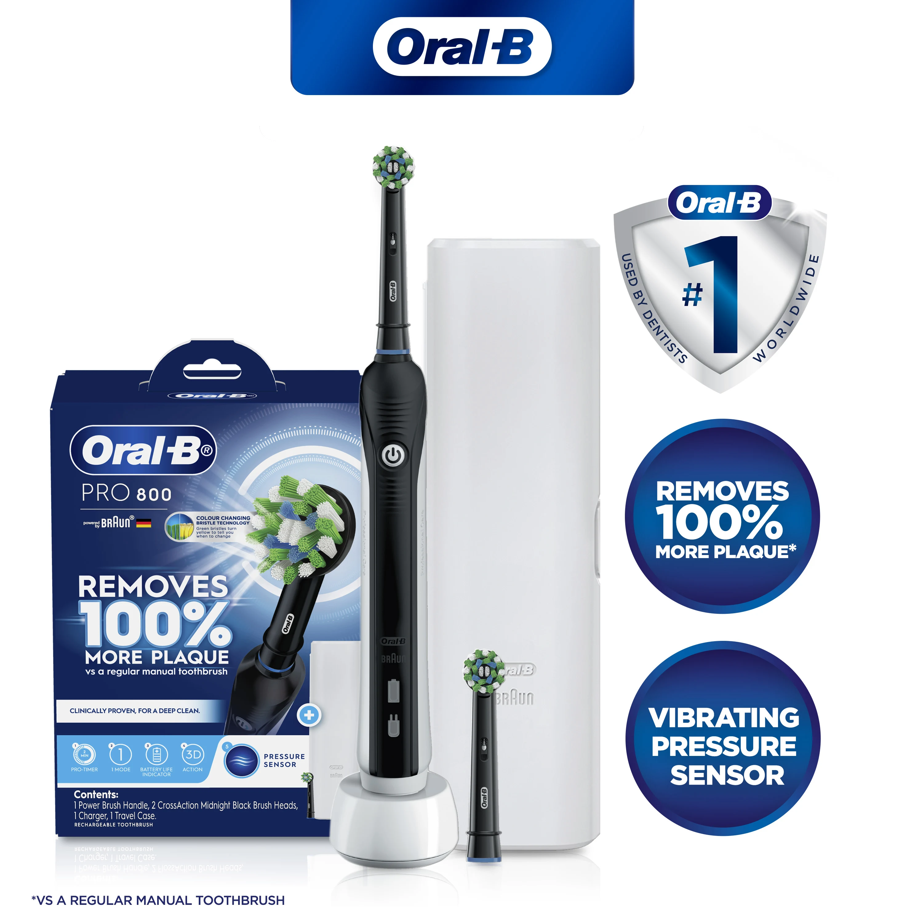 Oral-B Pro 800 Floss Action Electric Toothbrush  Black - black 