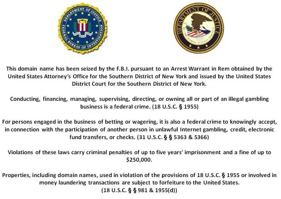 Seizure notice on Full Tilt Poker's website on the 15th April, 2011
