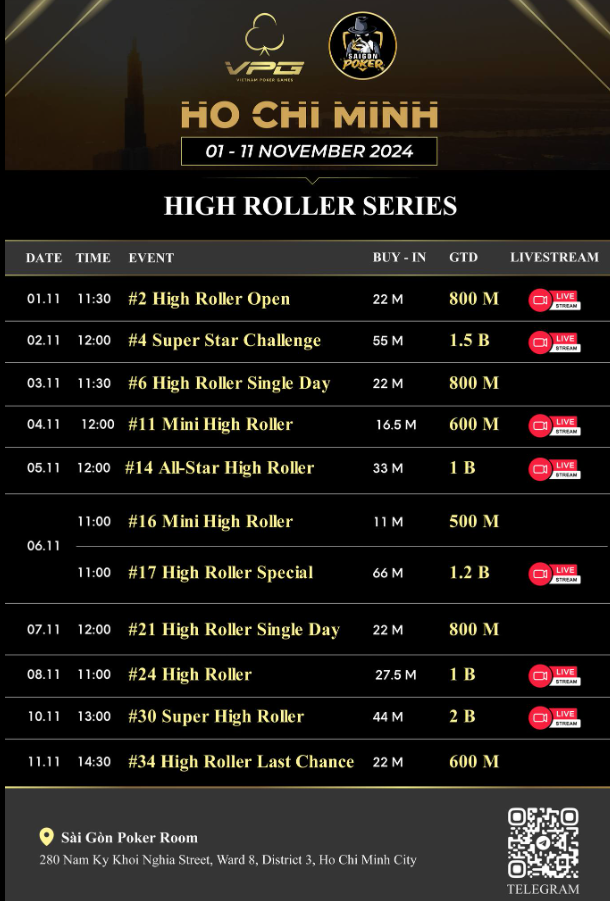 VPG Ho Chi Minh High Roller Schedule