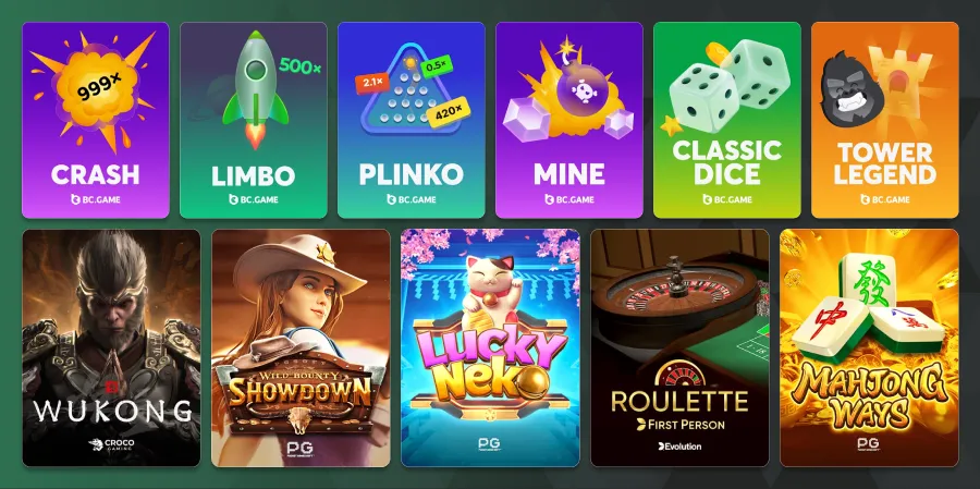 Explore over 10,000 BC Game casino games, including slots, table games, and live dealers at BC.Game!
