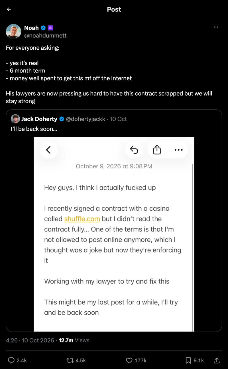 Noah Dummett Confirms Jack Doherty Shuffle Deal with 6 Month Term