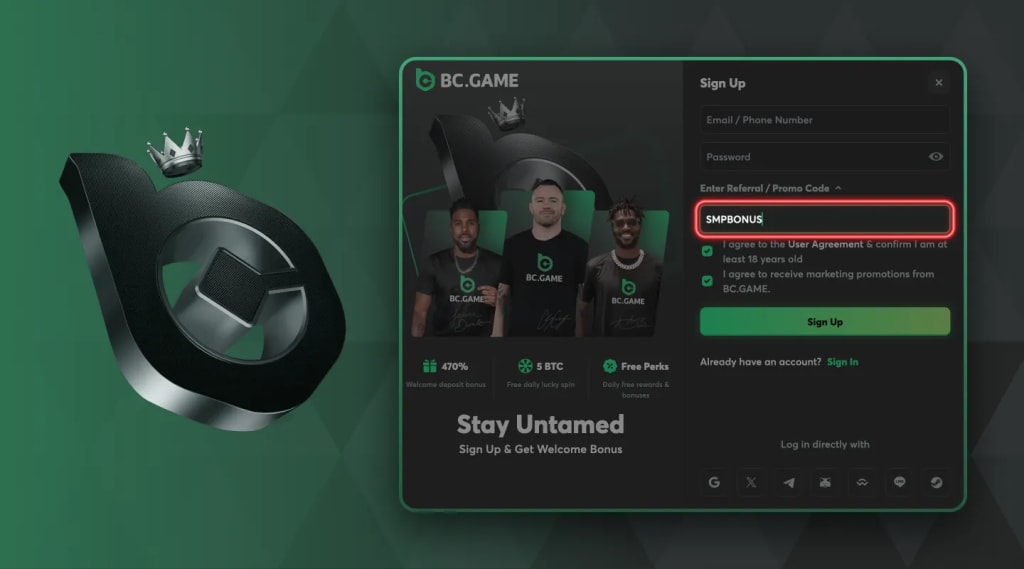 How to Enter BC Game Promo Code SMPBONUS at Sign-Up