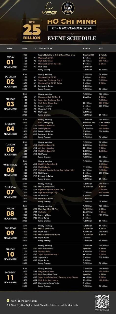 Vietnam Poker Games Ho Chi Minh - Schedule