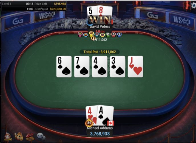 WSOP #54 – $10,000 Heads Up NLH Championship – straight flush over nut flush