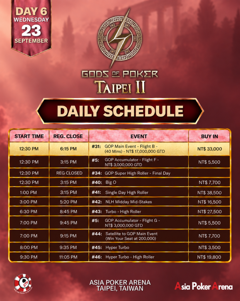 GOP Taipei Day 6 Schedule
