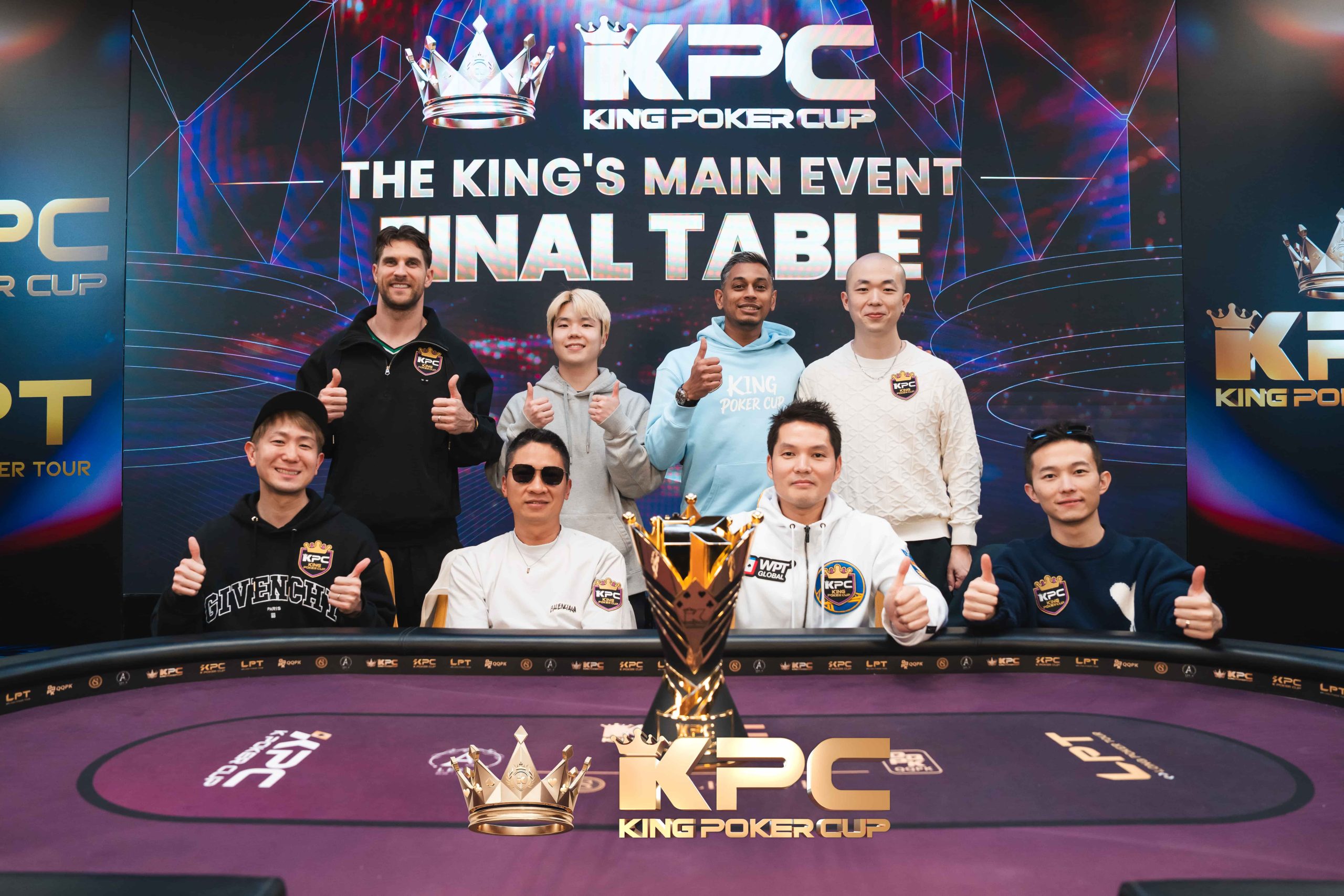 King Poker Cup - L-R (Standing): Matas Cimbolas, Seunghyun Nam, Abraham Ceesvin, Zikai Li (Seated): Takumi Odani, Trung Hieu Nguyen, Ren Lin, Zengxiang Chen