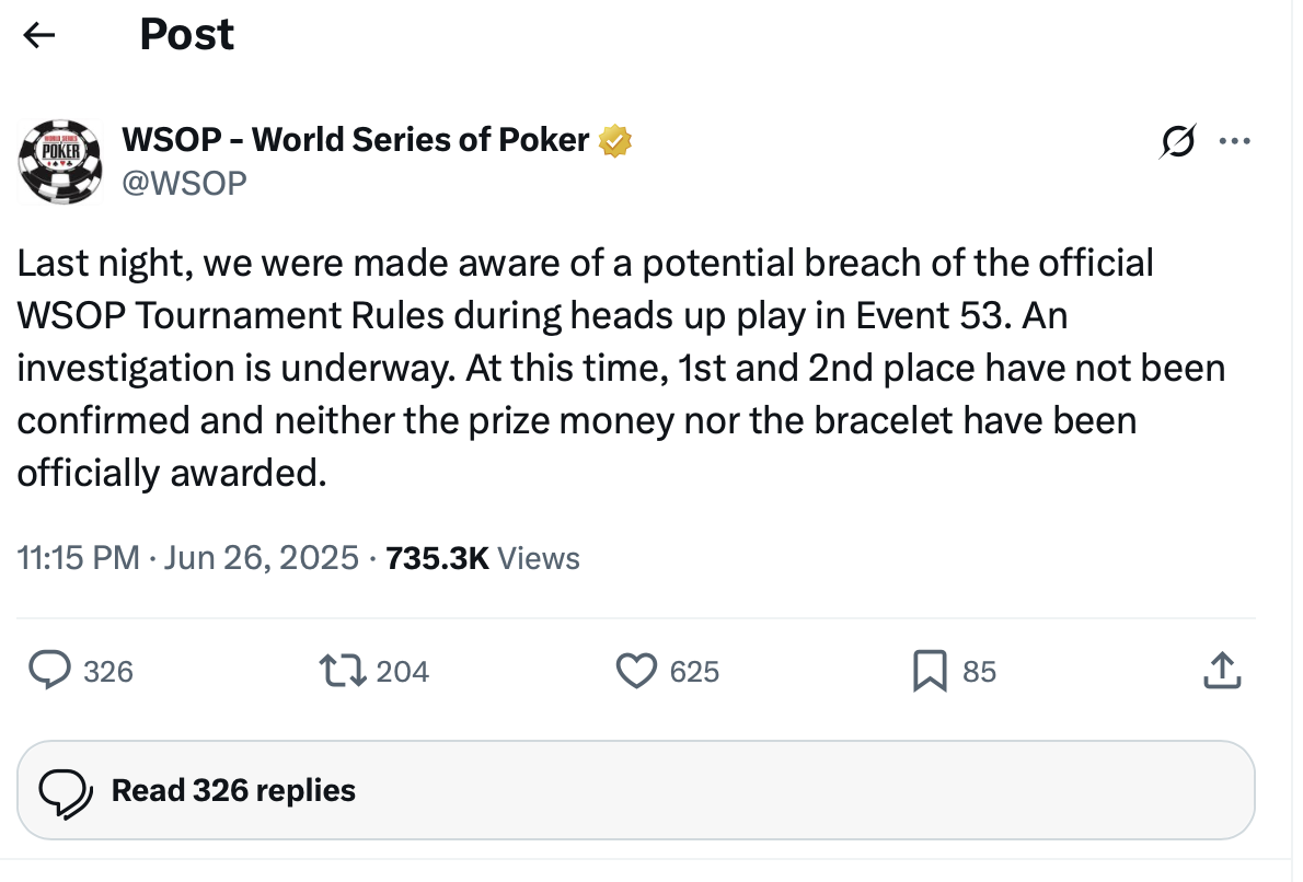 X WSOP Post on Millionaire Maker