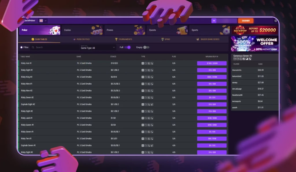 JackPoker Cash Game Lobby PLO5 – JackPoker Review