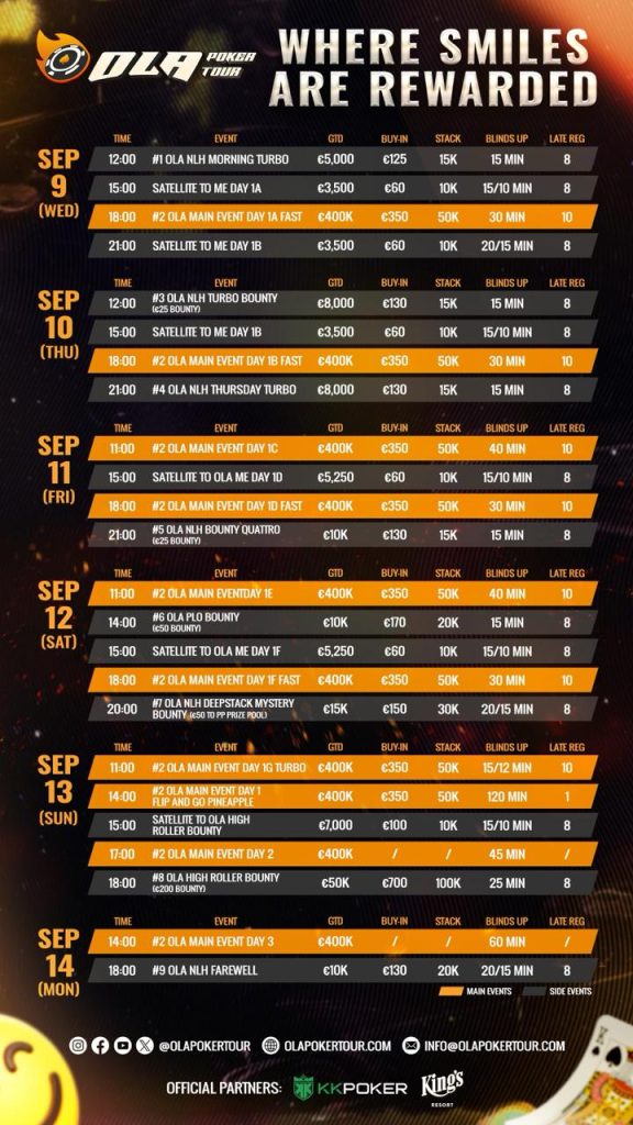 OLA Poker Tour Rozvadov 2026 Schedule