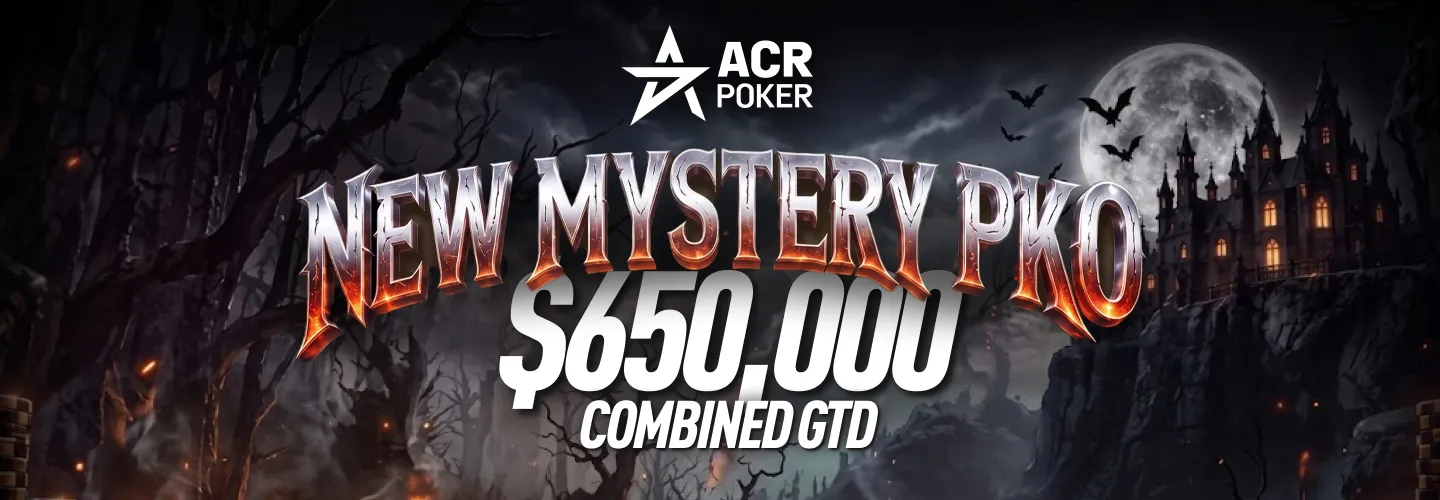ACR Poker's Halloween Mystery PKO tournaments are underway, featuring $650,000 in combined guarantees and a new bounty format.