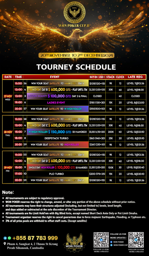 Won Poker Cup II Schedule