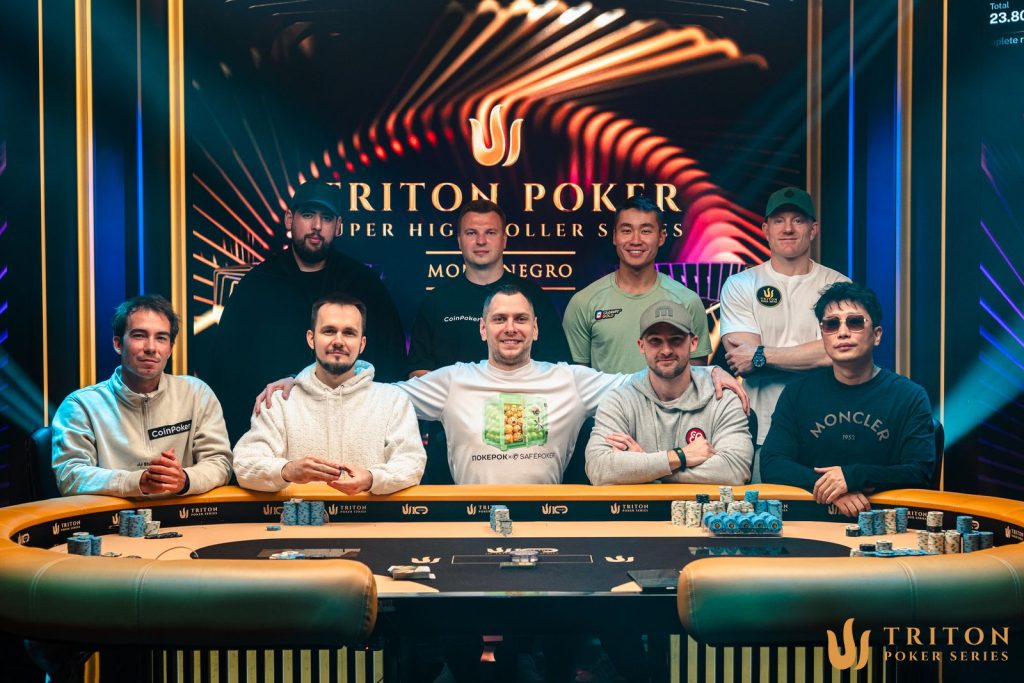 The Final Table (clockwise from back left): Maher Nouira, Aleks Ponakovs, Ethan Yau, Jason Koon, Yu Zhang, Curtis Knight, Anatoly Zlotnikov, Mikita Badziakouski, Hannes Jeschka.