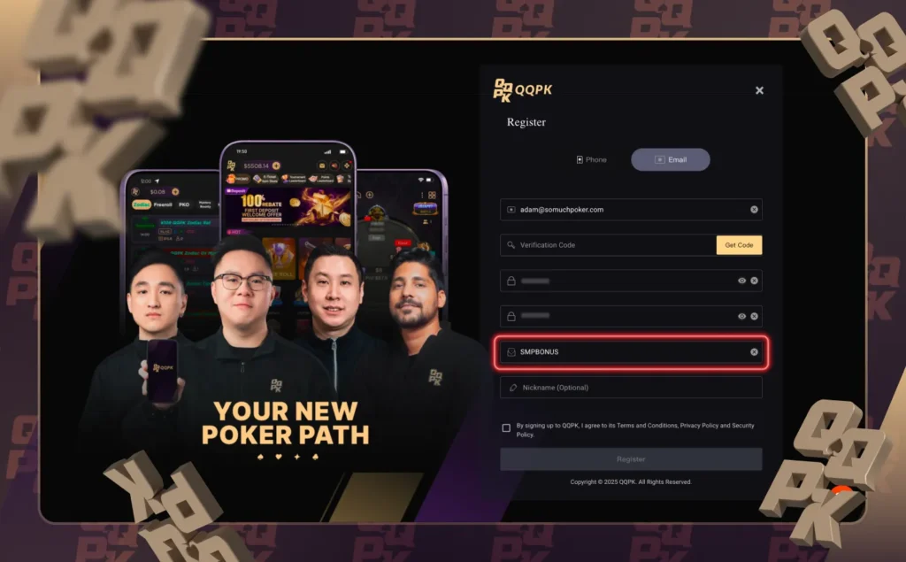 QQPK Promo Code SMPBONUS Signup