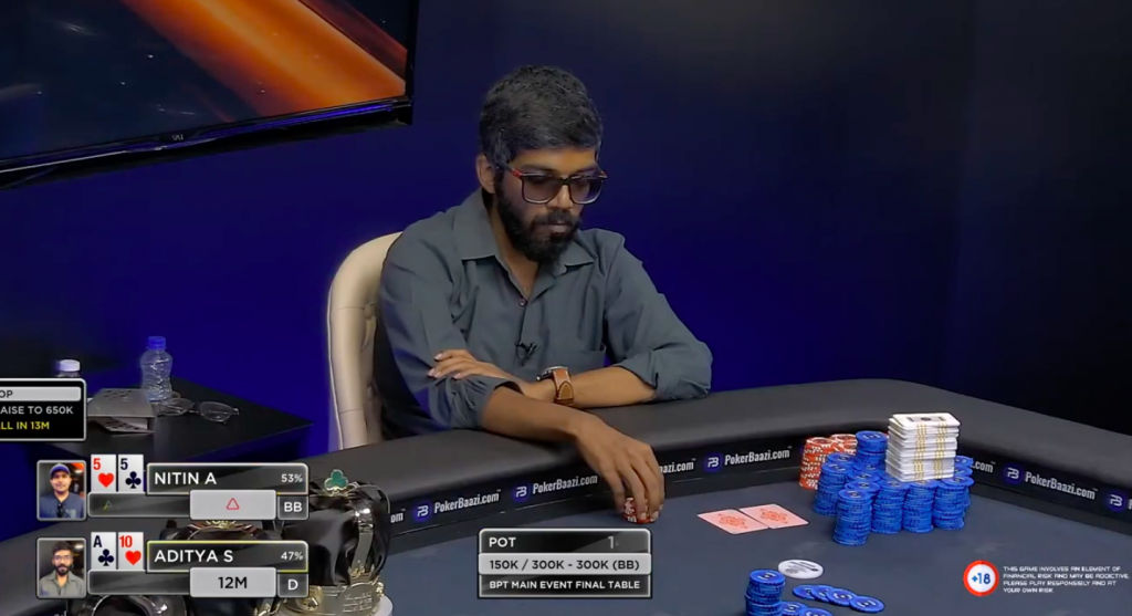 Aditya Sushant – Photo credit PokerBaazi YouTube
