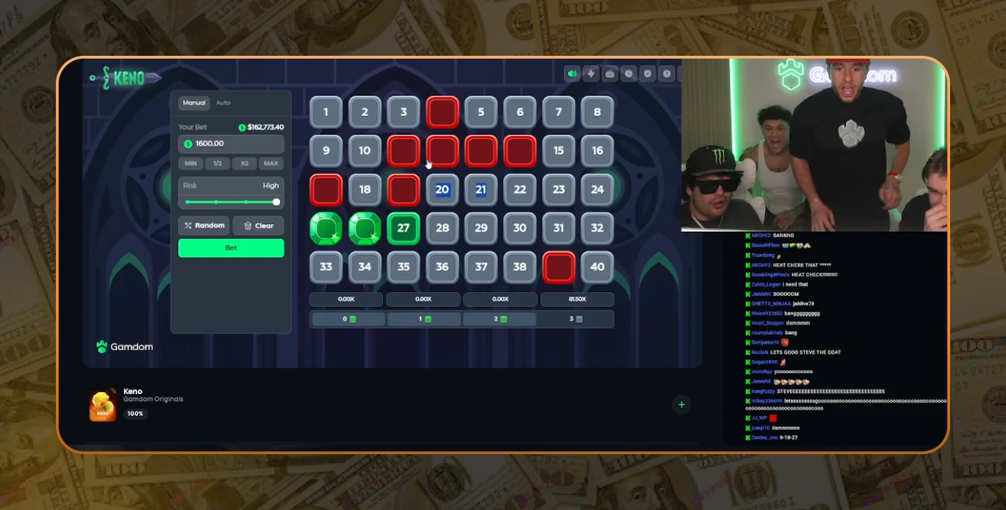 SteveWillDoIt Gamdom Keno Stream on Kick