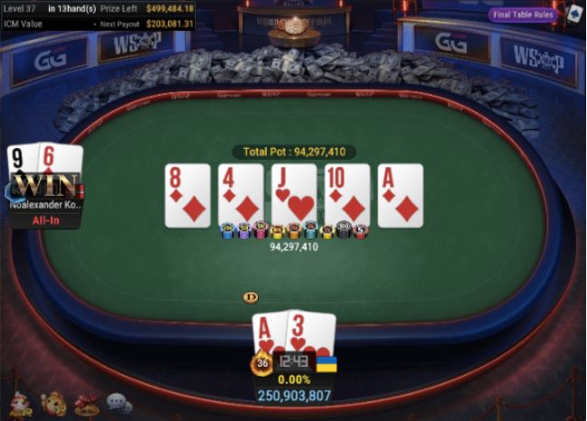WSOP #84 – $100 WSOP MILLIONS – flush for winner Kobbeltvedt