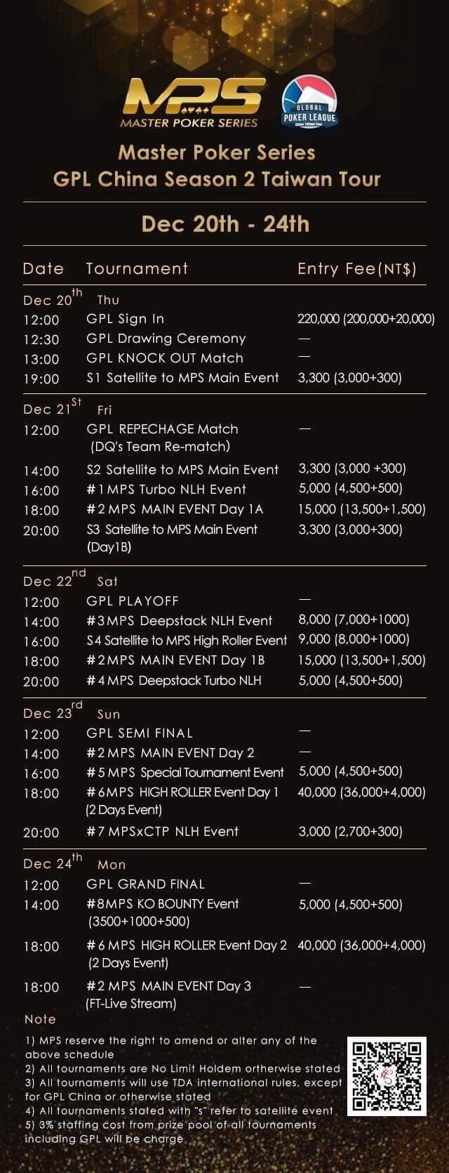 Global Poker League China Season 2 – Taiwan Tour & Master Poker Series