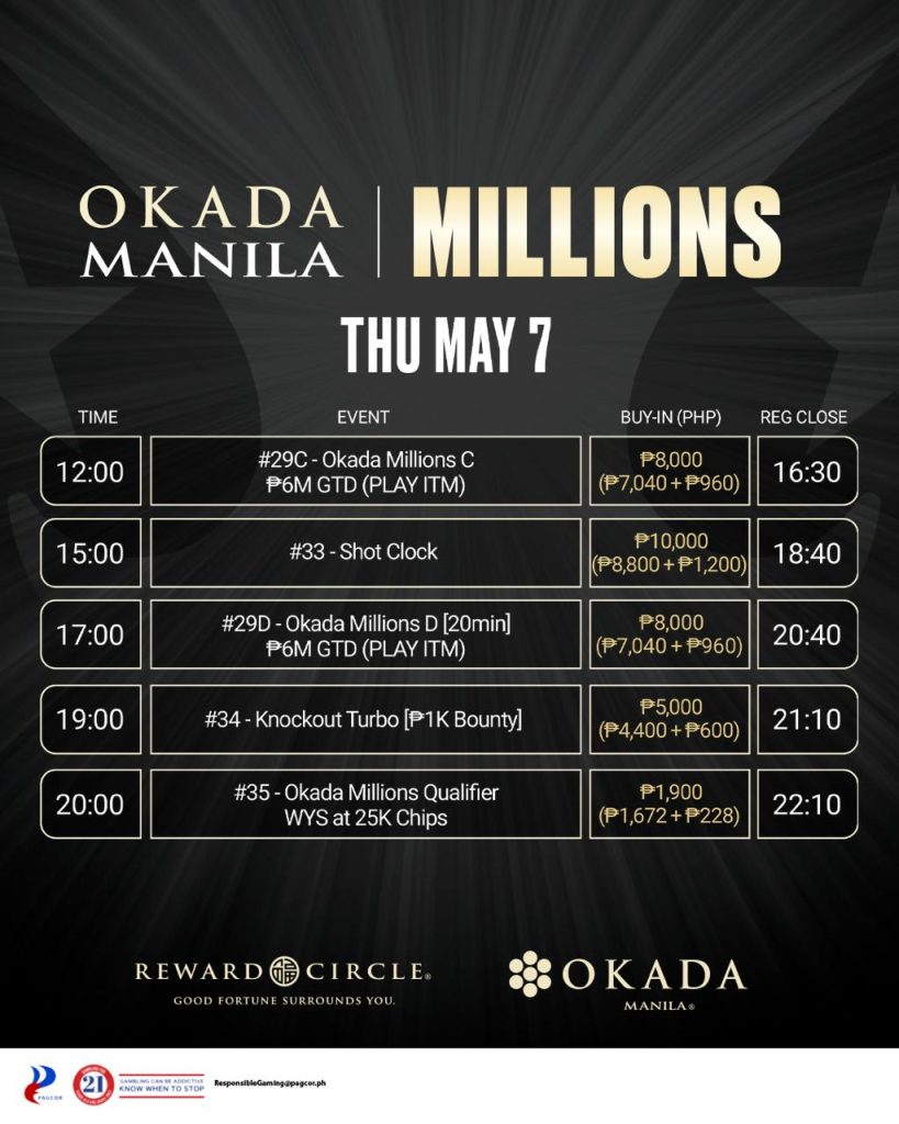 Okada Manila Millions Thursday Schedule