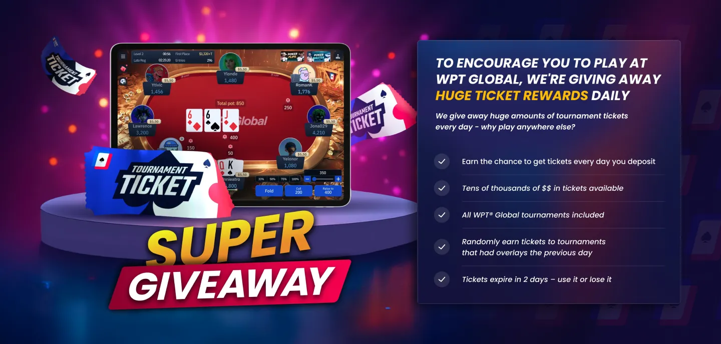 Win amazing poker tournament tickets daily!