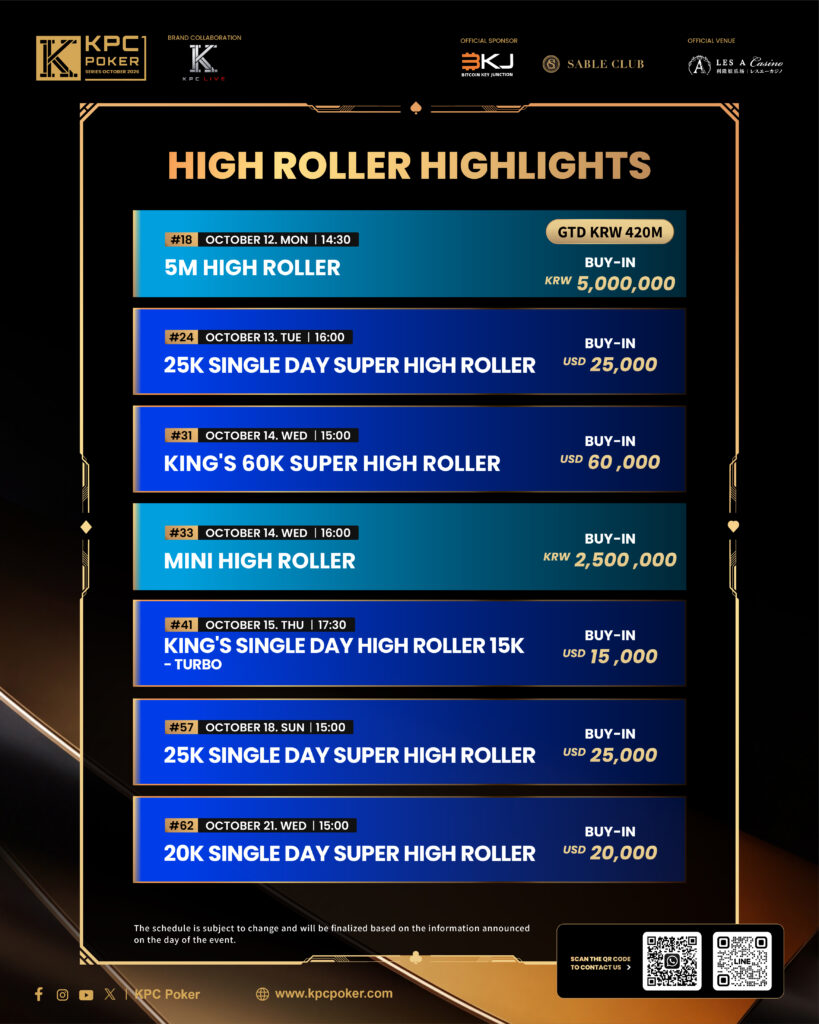 KPC Poker high roller schedule