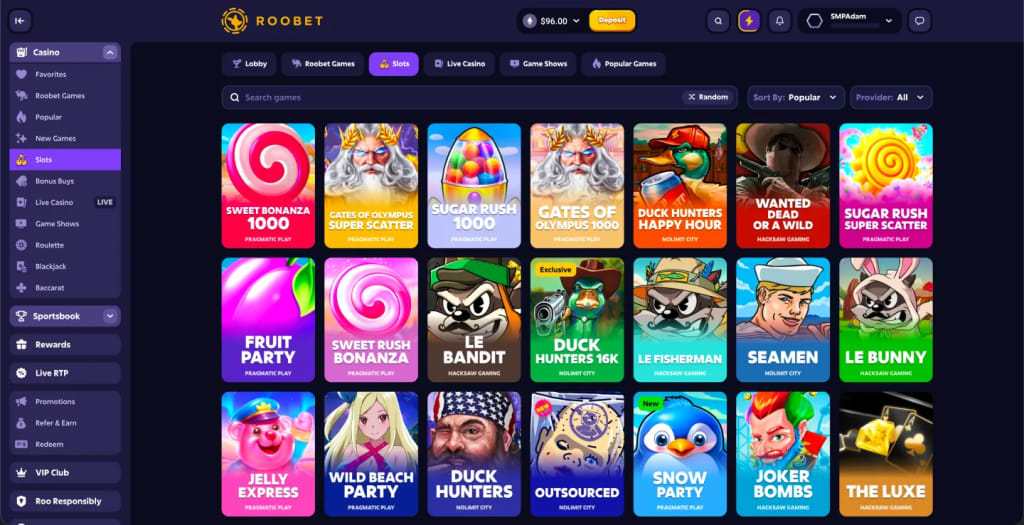 Roobet Casino Game Selection 2026 – Slots Games