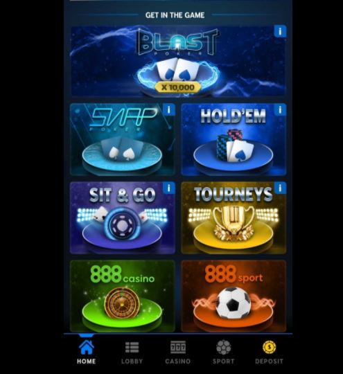888Poker app lobby