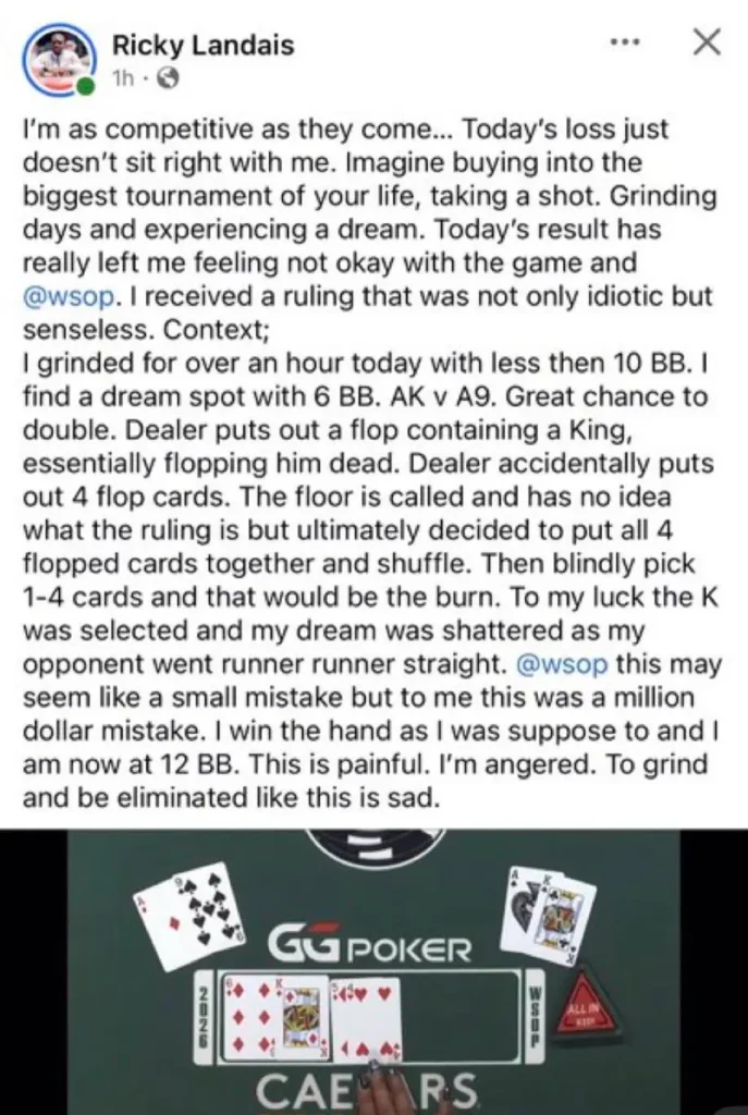 WSOP Stories - Landais' first reaction to his elimination from the $10K GGMillions High Roller event
