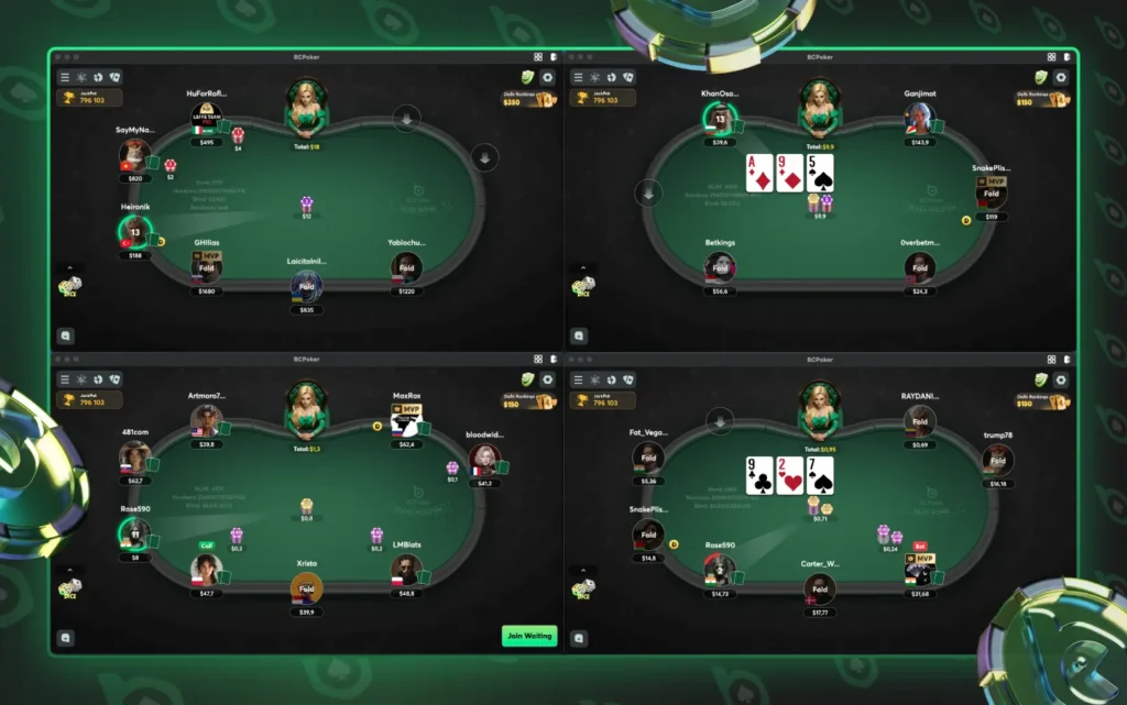 BCPoker Four-Table Multi-Tabling with Auto-Tile