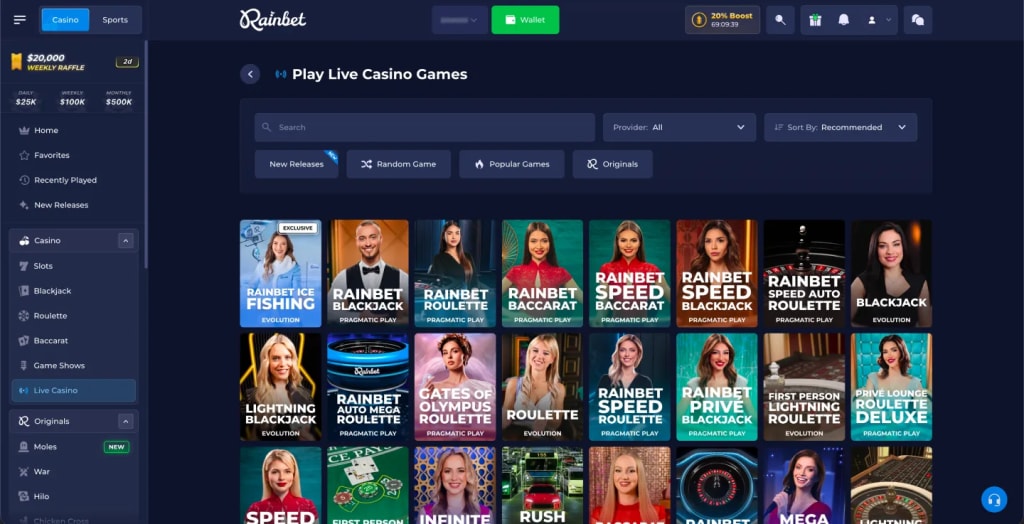 Rainbet Live Dealer Casino Games