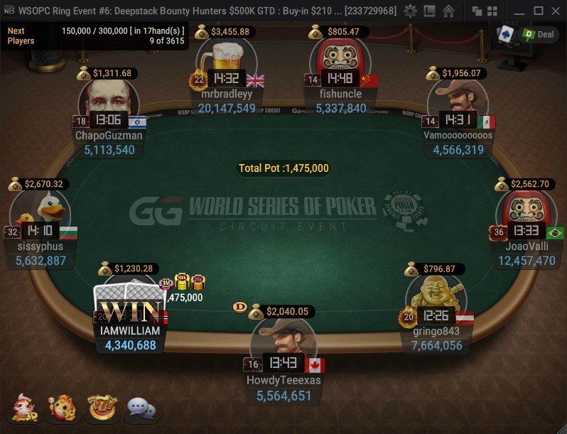 WSOPC Ring Event #6: Deepstack Bounty Hunters – Final table