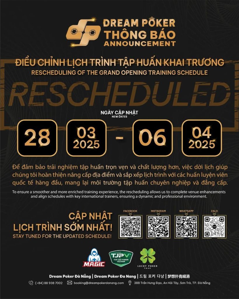 Dream Poker Da Nang rescheduled