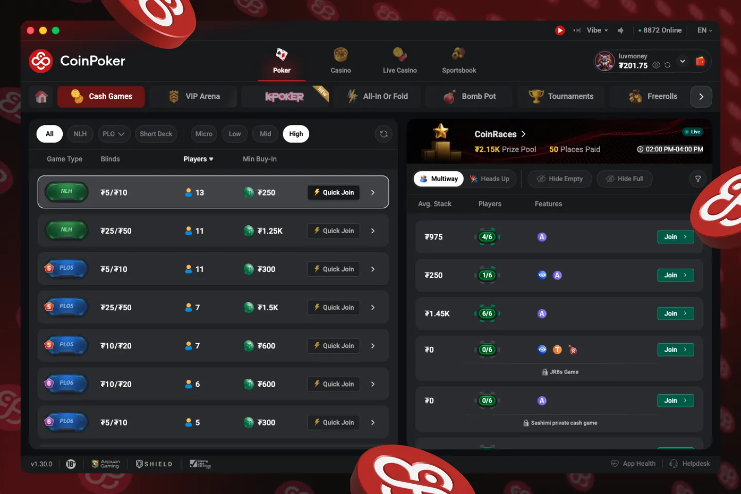 Cash Game Lobby